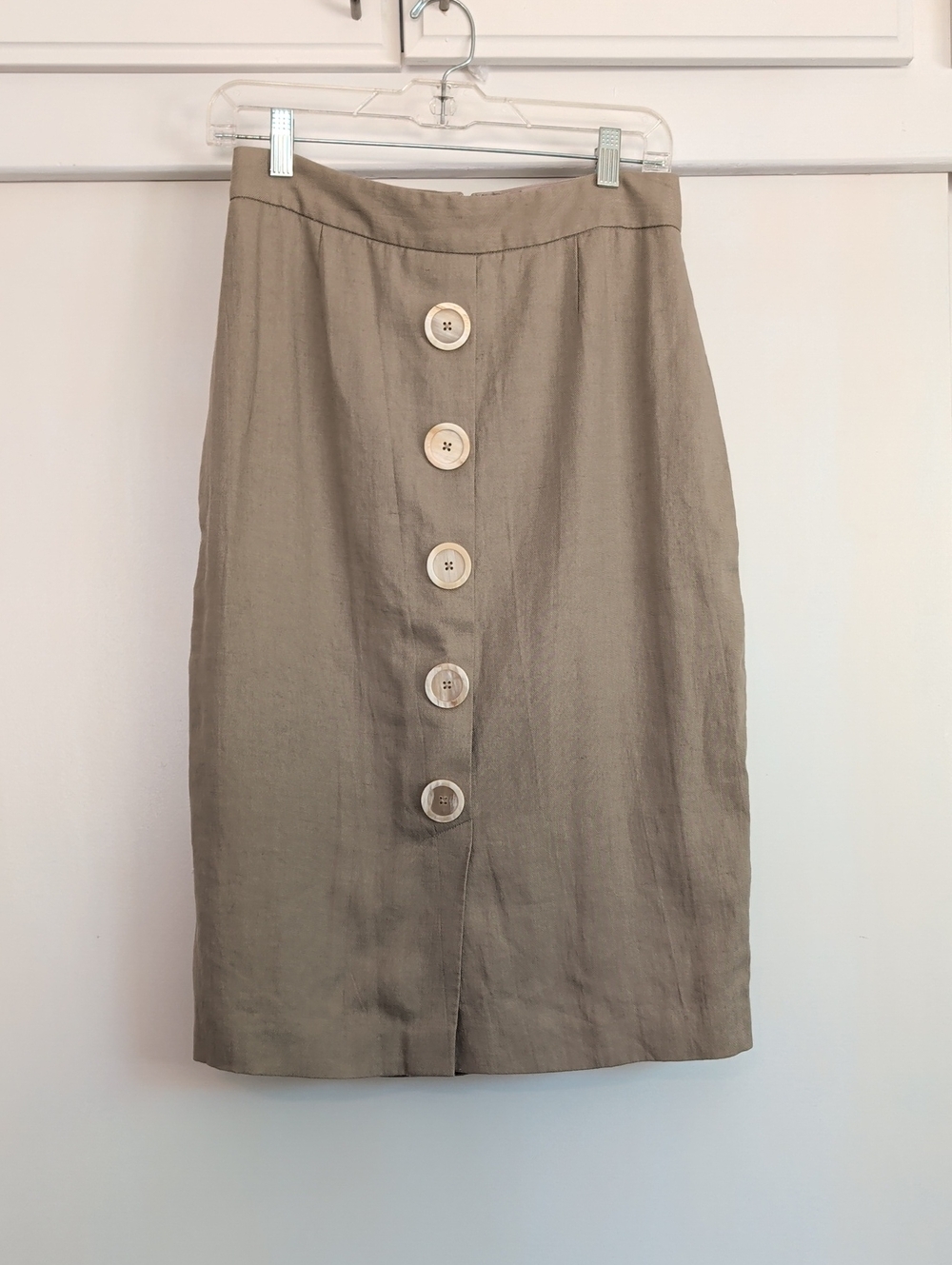 Elie Tahari Taupe Button-Front Pencil Skirt